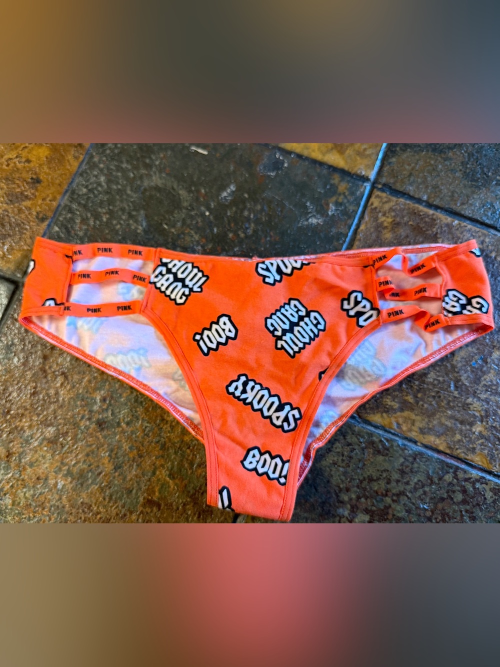 PINK Victoria's Secret Orange 'Spooky' Graphic Bikini Briefs